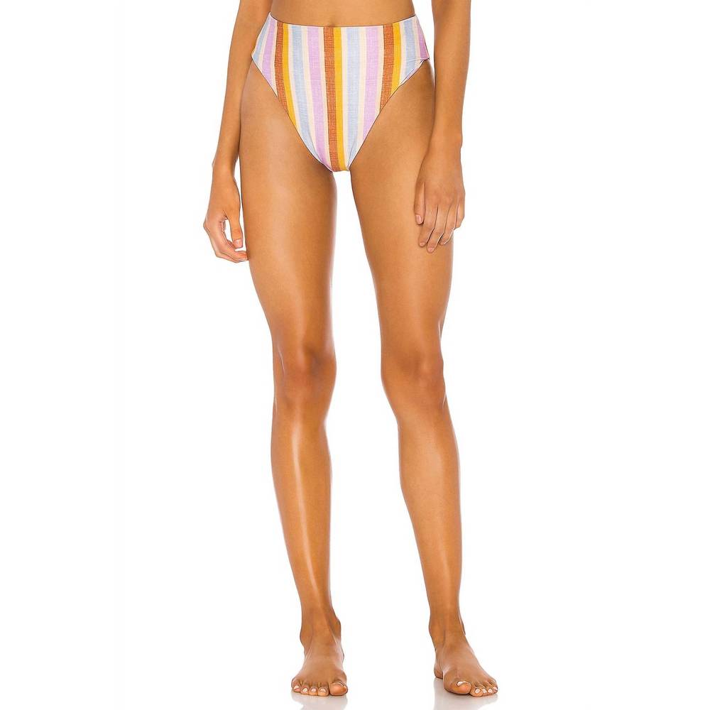 Montce High Waist Stripe Bikini Bottoms in Pink, Yellow, Orange, White